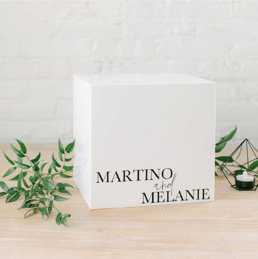 Custom acrylic money box for wedding gifts.