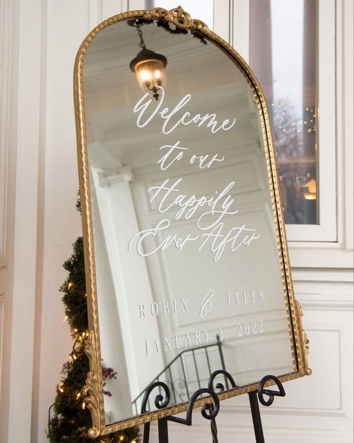 Custom monogrammed wedding mirror sign.