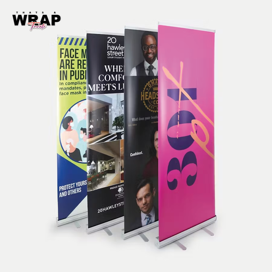 Custom retractable pull-up banner for a corporate event or trade show.